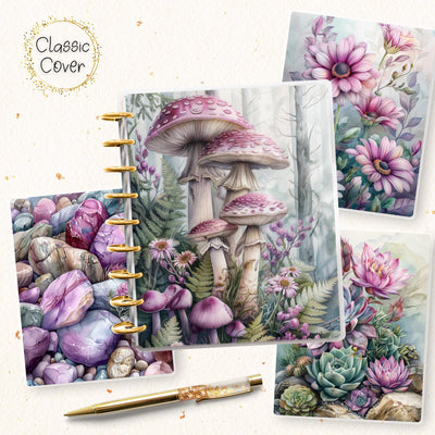 Pastel Mushroom Notebook Classic Disc Bound Cover, Happy Planner, Laminated Printed Front Back Set, Journal Accessory, Forest Notepad Cover