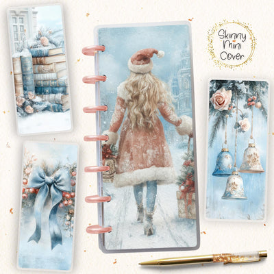 Blue Christmas Skinny Mini Disc Bound Cover, Happy Planner Laminate Notebook Cover Design, Planner Supplies, Journal Accessory, Gift for Her