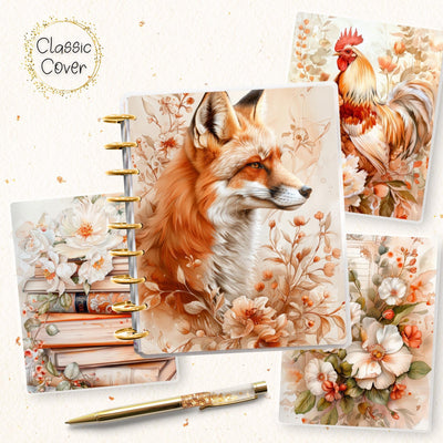 Chicken Fox Disc Bound Cover, Classic Happy Planner, Laminated Printed Front Back Set, Notebook Accessory, Teacher Notebook Gift, Orange Set