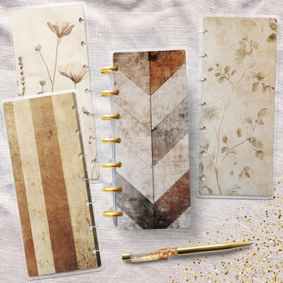 Soft Beige Pattern Disc Bound Cover, Skinny Mini Happy Planner Cover, Laminated Cover Bundle, Planner Supplies Accessory, Stationary Design