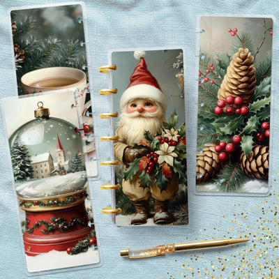 Whimsy Christmas Disc Bound Cover, Skinny Mini Happy Planner Cover, Laminated Cover Bundle, Planner Supplies Accessory, Stationary Designs