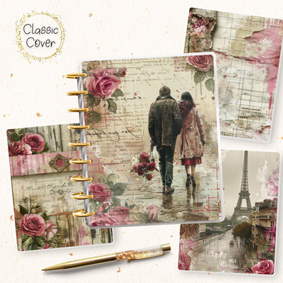 Date Night Notebook Classic Disc Bound Cover, Happy Planner, Laminated Printed Front Back Set, Journal Accessory, Vintage Notepad Cover Set