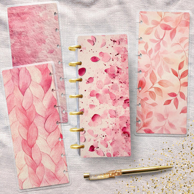 Pink Pattern Floral Disc Bound Cover, Skinny Mini Happy Planner Cover, Laminated Cover Bundle, Planner Supplies Accessory, Stationary Design