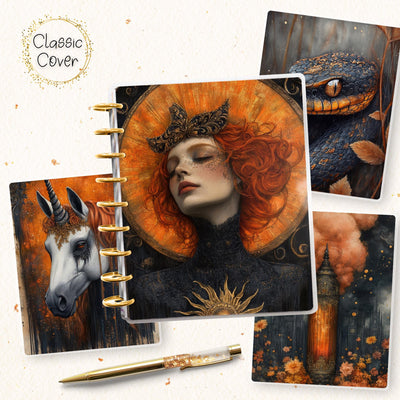 Magic Orange Classic Disc Bound Cover, Happy Planner, Laminate Printed Front Back Set, Journal Accessory, Reading Library Notebook Cover Set