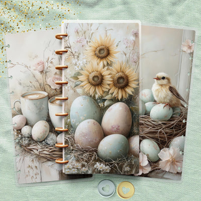 Shabby Easter Skinny Classic Happy Planner Cover, Laminate Printed Set, Disc Bound Cover Journal Accessory, Planner Supplies, Cover Gift