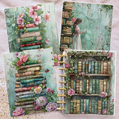 Book Lover Classic Disc Bound Cover, Happy Planner, Laminate Printed Front Back Set, Journal Accessory, Reading Library Notebook Cover Set