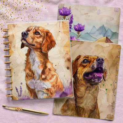 Dog Lover Purple Big Disc Bound Cover, Happy Planner, Laminated Printed Set, Journal Accessory, Planner Supply, Notebook Cover, Gift for Her