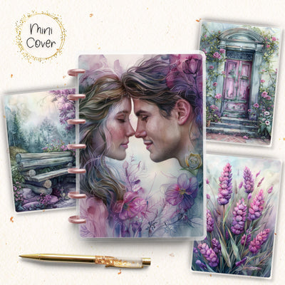 Pastel Romance Mini Disc Bound Cover, Mini Happy Planner, Laminated Printed Front Back Set Journal Accessory, Lavender Journal Cover Bundle