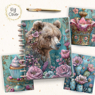 Blue Bear Planner Cover, Front Back Design, Big Happy Planner, Laminate Cover Print, Junk Journal, Planner Supplies, Boho Cupcake Disc Bound