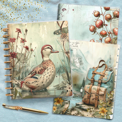 Blue Memories Big Disc Bound Cover, Happy Planner, Laminated Printed Set, Journal Accessory, Planner Supply, Notebook Cover, Gift for Her