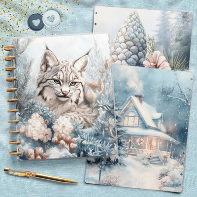 Icy Blue Winter Big Disc Bound Cover, Happy Planner Bundle, Laminated Cover Set, Journal Accessory, Planner Supply Insert, Protective Cover
