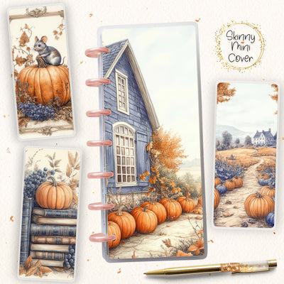 Pumpkin Harvest Skinny Mini Disc Bound Cover, Happy Planner, Laminated Cover Design, Planner Supplies, Journal Accessory, Gift for Her, Blue