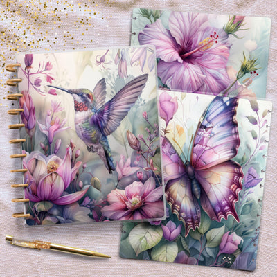 Hummingbird Big Disc Bound Cover, Happy Planner, Laminated Printed Set, Journal Accessory, Planner Supplies, Notebook Cover, Gift for Her