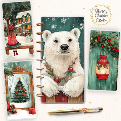 Whimsical Christmas Skinny Classic Disc Bound Planner Cover, Happy Planner, Laminated Printed Front Back Set, Journal Accessory, Notebook