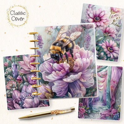 Purple Bee Disc Bound Cover, Classic Happy Planner, Laminated Printed Front Back Set, Notebook Accessory, Planner Supplies, Gift for Her