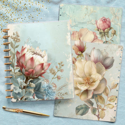 Gentle Florals Big Disc Bound Cover, Happy Planner, Laminated Printed Set, Journal Accessory, Planner Supplies, Notebook Cover, Gift for Her