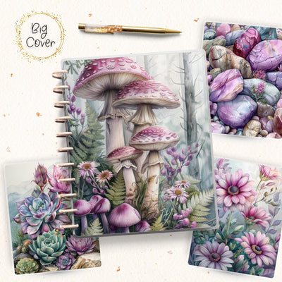 Happy Purple Journal Skinny Classic Disc Bound Cover, Happy Planner, Laminated Printed Front Back Set, Journal Accessory, Notepad Cover