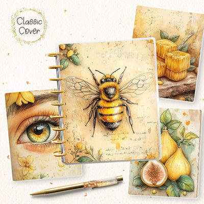 Honey Sweet Classic Disc Bound Cover, Happy Planner, Laminate Printed Front Back Set, Notebook Accessory, Yellow Bee Notebook Teacher Gift