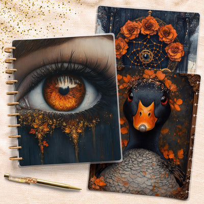 Fire Oranges Big Disc Bound Cover, Happy Planner, Laminated Printed Set, Journal Accessory, Planner Supplies, Notebook Cover, Gift for Her