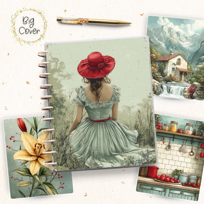 Vintage Life Journal Skinny Classic Disc Bound Cover, Happy Planner, Laminate Print Front Back Set Accessory, Notebook Bundle, Teacher Gift