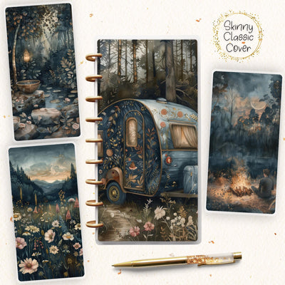 Camping Skinny Classic Happy Planner Cover, Laminated Printed Front Back Set, Disc Bound Cover Journal Accessory, Binder Cover Set Gift