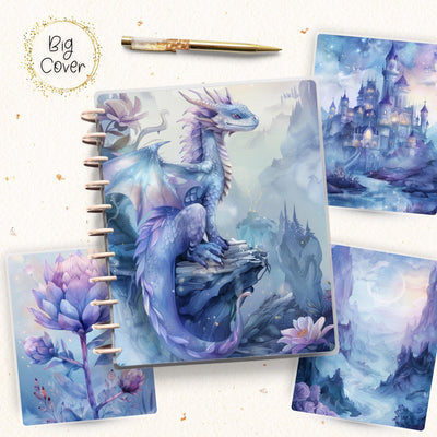 Dragon Fantasy Journal Disc Bound Cover, Big Happy Planner, Laminated Printed Front Back Set Journal Accessory, Mystic Notepad Cover Set