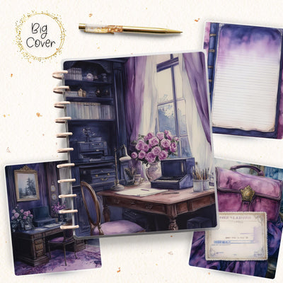Cottage Journal Skinny Classic Disc Bound Cover, Happy Planner, Laminated Printed Front Back Set, Journal Accessory, Purple Notepad Cover