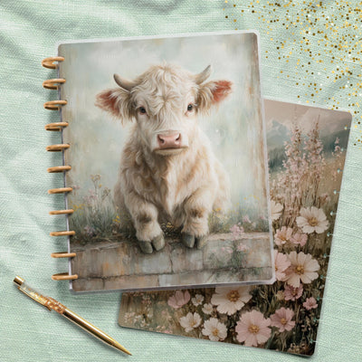 Highland Cow Journal Disc Bound Cover, Big Happy Planner, Laminated Printed Cover Set, Journal Accessory, Planner Supply, Notepad Cover Set