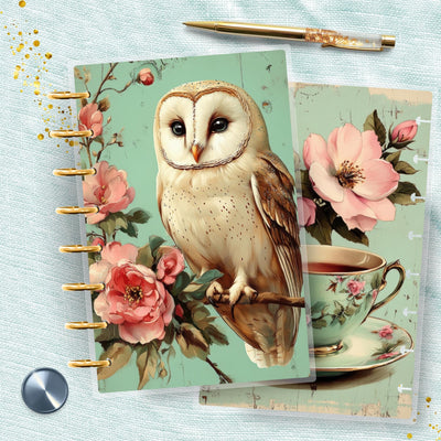 Happy Green Owl 8 Disc Bound Cover, TUL Junior Planner Bundle Set, Laminated Design, Planner Supply, Journal Accessory, Ring Planner Gift