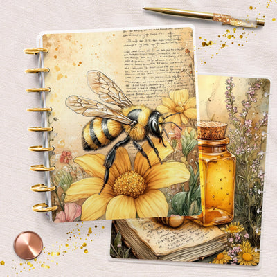 Sweet Honey Bee Disc Bound Cover, Classic Happy Planner Bundle, Laminated Cover Design, Planner Supply, Journal Accessory, Planner Gift Idea