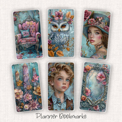 Blue Mystical Dreams Happy Planner Bookmark, Laminated Supplies, Notebook Accessories, Gift for Her, Disc Bound Insert, Snap-In Bookmark
