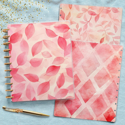 Pink Pattern Journal Skinny Classic Disc Bound Cover, Happy Planner, Laminate Print Front Back Set Accessory, Notebook Bundle, Teacher Gift