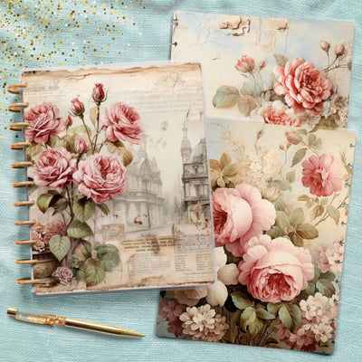 Pink Roses Collage Big Happy Planner Cover, Laminated Journal Protector, Planner Accessory, TUL Junior Bundle Set, Mini HP, Gift for Her