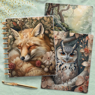 Forest Fox Owl Big Disc Bound Cover, Happy Planner Bundle, Laminated Cover Set, Journal Accessory, Planner Supply Insert, Protective Cover