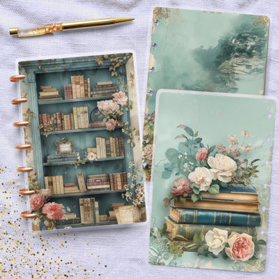 Faded Book Lover Disc Bound Cover, Mini Happy Planner, Laminated Printed Bundle, TUL Planner Accessory, Journal Supply Bundle, Gift for Her
