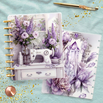 Purple Sewing Vibe Disc Bound Cover, Classic Happy Planner Set, Laminated Cover Design, Planner Supply, Journal Accessory, Planner Gift Idea