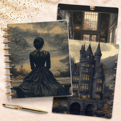 Gothic Disc Bound Cover, Classic Happy Planner, Laminate Printed Front Back Set, Notebook Accessory, Teacher Notebook Cover Gift, Dark Manor