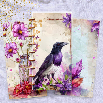 Raven Watercolour Skinny Classic Happy Planner Cover, Laminated Protector, Disc Bound Journal Accessory, TUL Planner Supplies, Gift for Her