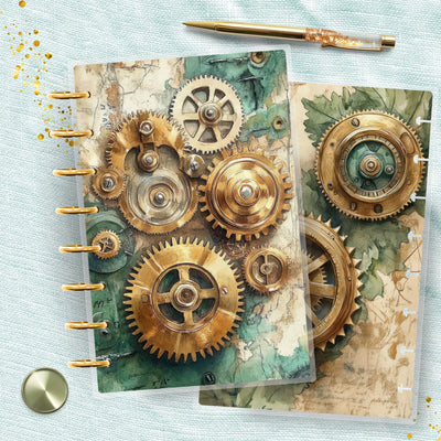 Jade Steampunk TUL Junior Cover, Planner Bundle Set, Laminated Design, 8 Disc Planner Supplies, Ring Journal Insert Accessory, Gift for Her