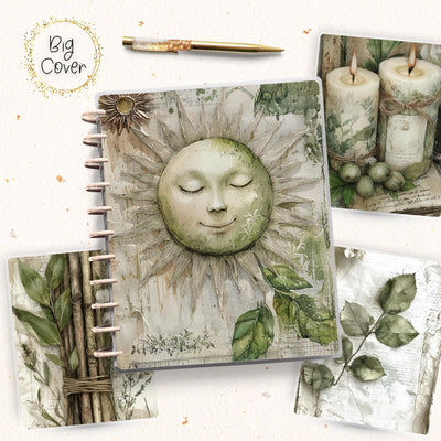 Green Nature Journal Skinny Classic Disc Bound Cover, Happy Planner, Laminated Printed Front Back Set, Journal Accessory, Sun Notepad Cover