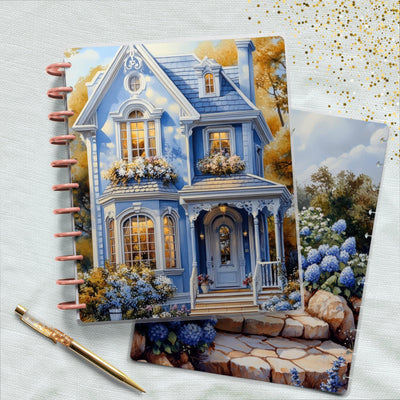 Delft Blue Journal Big Disc Bound Cover, Happy Planner, Laminated Printed Front Back Set Journal Accessory, Cottage Notepad Cover, Cottage