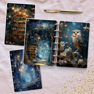Magical Books Disc Bound Cover, Mini Happy Planner, Laminated Printed Cover Set, Planner Accessory, Journal Cover Bundle, Planner Supply
