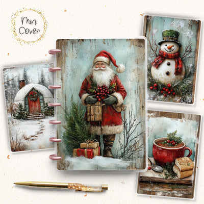 Cozy Christmas Mini Disc Bound Cover, Mini Happy Planner, Laminated Printed Front Back Set Journal Accessory, Winter Journal Cover Bundle