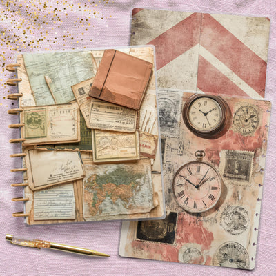 Antique Pattern Big Disc Bound Cover, Happy Planner, Laminated Printed Set, Journal Accessory, Planner Supply, Notebook Cover, Gift for Her
