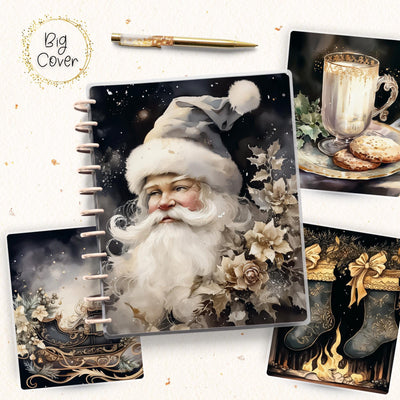 Dark Xmas Journal Skinny Classic Disc Bound Cover, Happy Planner, Laminated Printed Front Back Set Journal Accessory, Gold Notepad Cover