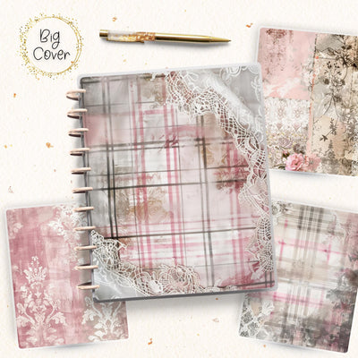 Pale Pink Pattern Journal Skinny Classic Disc Bound Cover, Happy Planner, Laminated Printed Front Back Set Journal Accessory, Notepad Cover