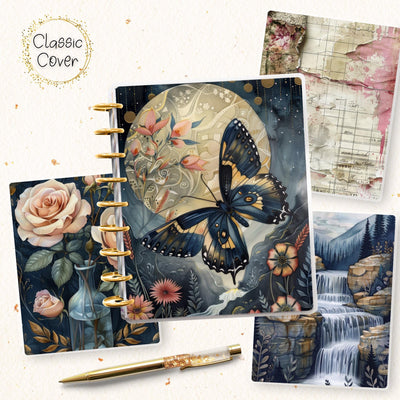 Dark Butterfly Classic Disc Bound Cover, Happy Planner, Laminate Printed Front Back Set, Journal Accessory, Traveller Notebook Cover Set