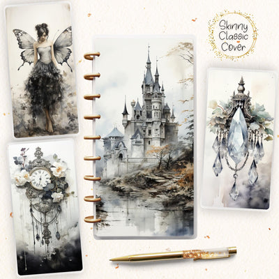 Black White Mood Skinny Classic Happy Planner Cover, Laminated Printed Front Back Set, Disc Bound Cover Journal Accessory, Binder Cover Set