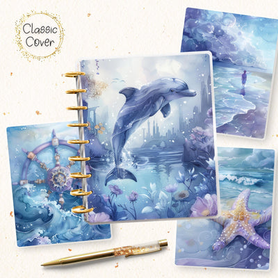 Happy Ocean Classic Disc Bound Cover, Happy Planner, Laminate Printed Front Back Set, Journal Accessory, Underwater Blue Notebook Cover Set
