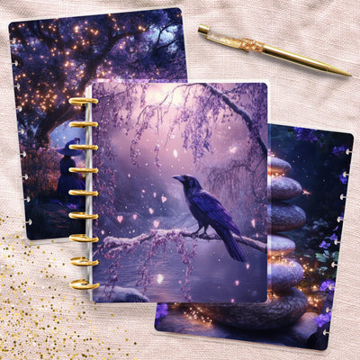 Firefly Magic Classic Disc Bound Cover, Happy Planner, Laminate Printed Front Back Set, Journal Accessory, Notebook Cover Set, Purple Bundle